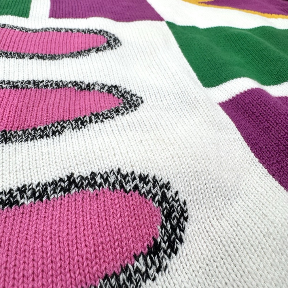 Vintage 80s Intarsia Knit Sweater Womens M Retro Quirky Maximalist Dopamine Boxy - Picture 8 of 8
